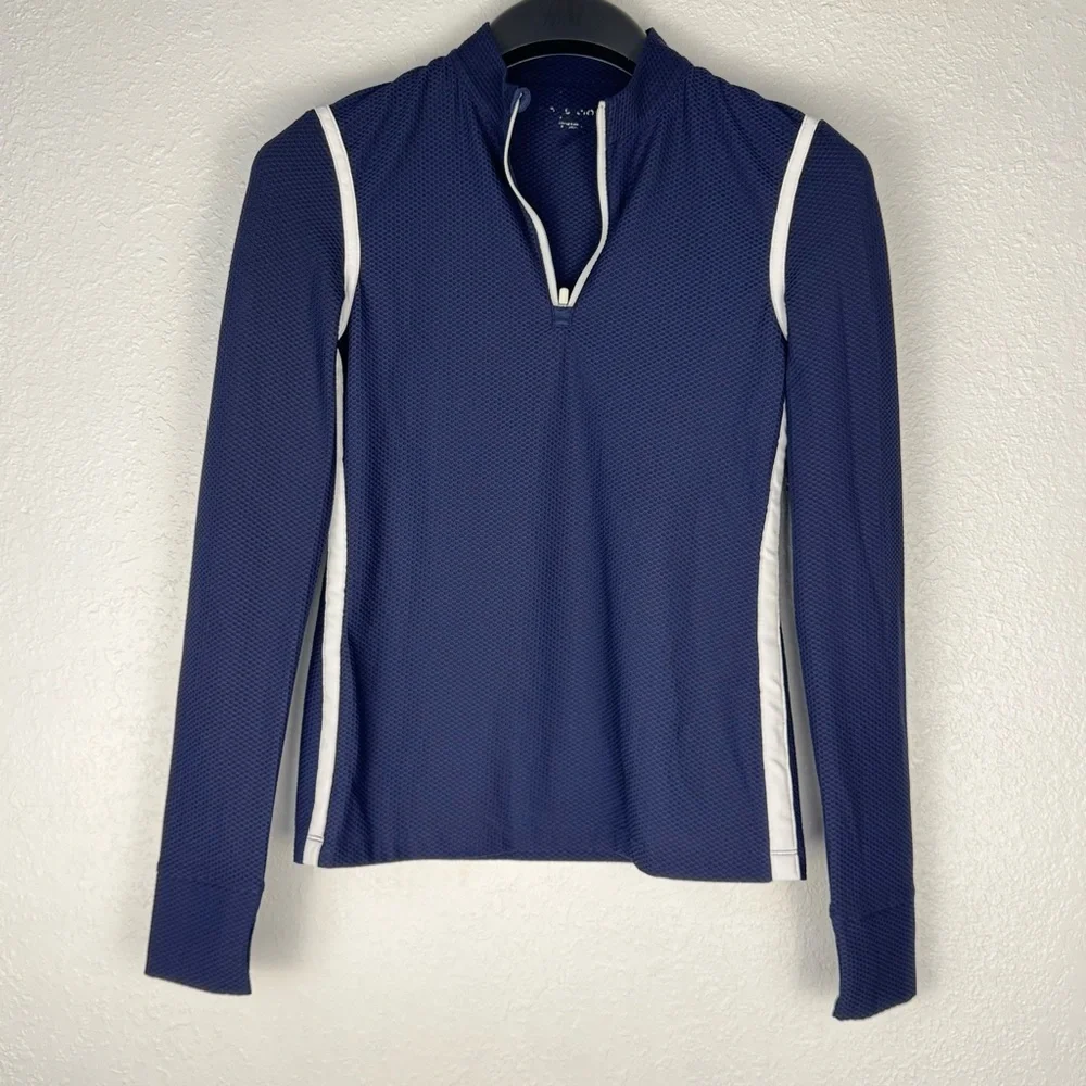 Tory Sport Navy Long Sleeve Top with White Accents - Picture 3 of 16
